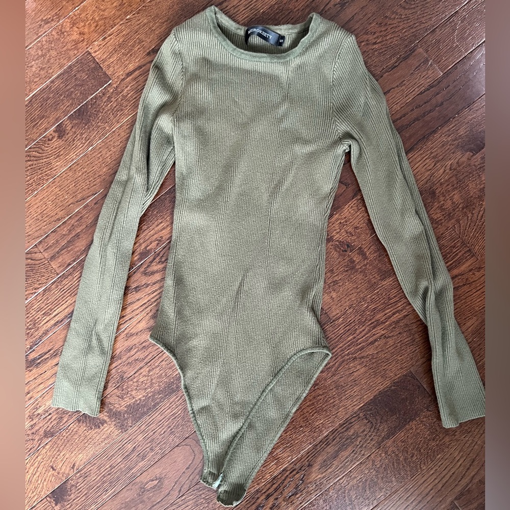 Olive Green Ribbed Bodysuit